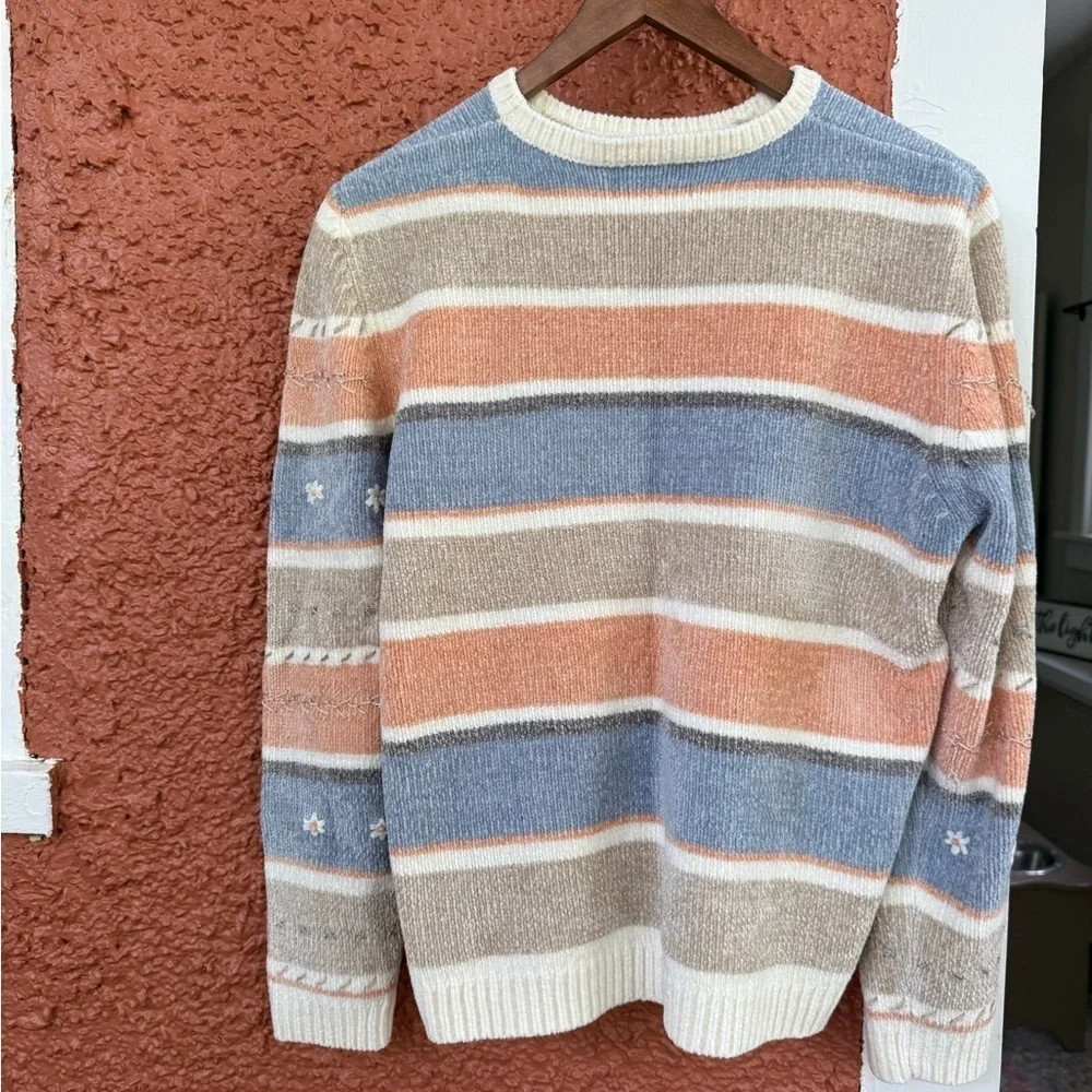 Alfred Dunner Textured Striped Pastel Chenille Knit Sweater Petite XL Cottage